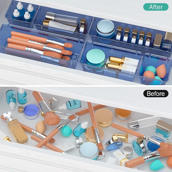 WOWBOX 9 Pack Clear Drawer Organizer Set, Acrylic Drawer Storage Trays