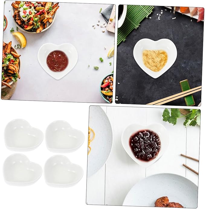 Garneck 4pcs Heart Shaped Ceramic Dipping Sauce Dish Appetizer Plates for Soy Sauce Condiments and Seasoning for Home Dining and Parties