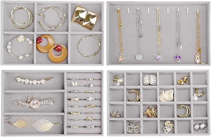 Cirhy 4 Stackable Jewelry Trays Organizer Set