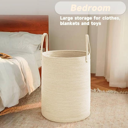 Large Woven Laundry Basket Hamper, 100L Cotton Rope Storage Bin