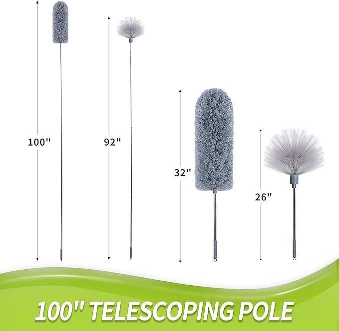 Cobweb Duster with Extension Pole, Spider Web Brush & Ceiling Cleaning Kit