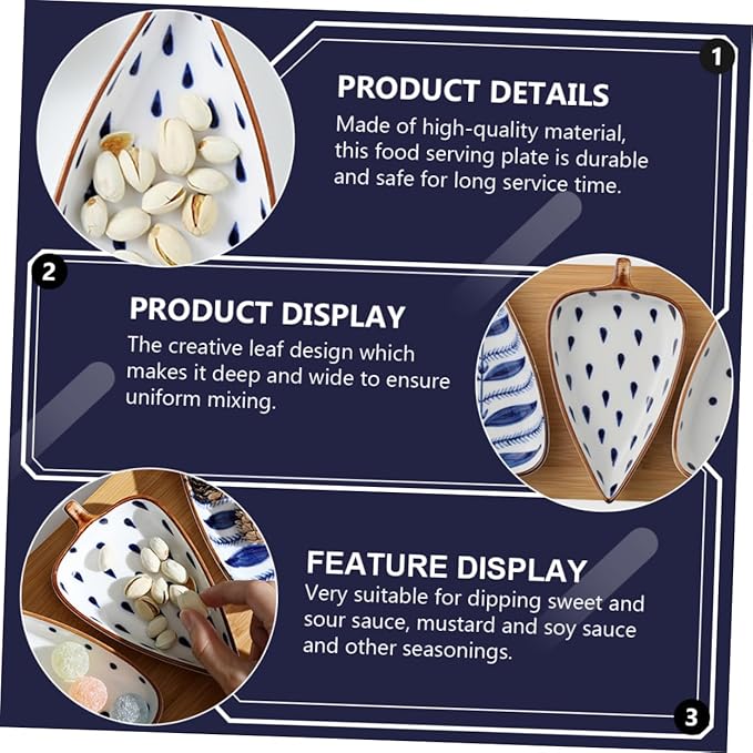 Zerodeko Leaf Shape Mini Ceramic Sauce Plate Dish Plate for Appetizers Desserts