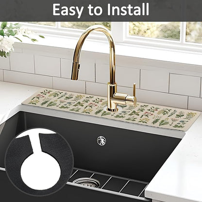 24" X 5.5" Kitchen Sink Splash Guard Faucet Mat Floral Super Absorbent Fast