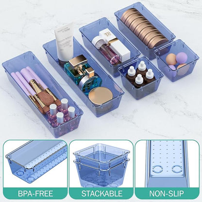 WOWBOX 9 Pack Clear Drawer Organizer Set, Acrylic Drawer Storage Trays