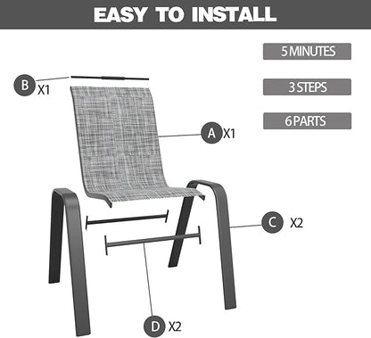 Patio Chairs Set of 4, Stackable Outdoor Dining Chairs for All Weather Textilene Fabric & Metal Frame, Outdoor Chairs Set for Backyard Deck Garden (Grey, Set of 4)