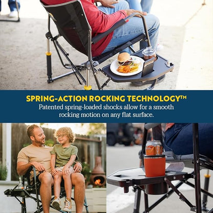 GCI Outdoor Freestyle Rocker XL with Side Table Camping Chair | Portable Folding Rocking Chair with Solid, Durable Armrests, Drink Holder & Comfortable Backrest — Black