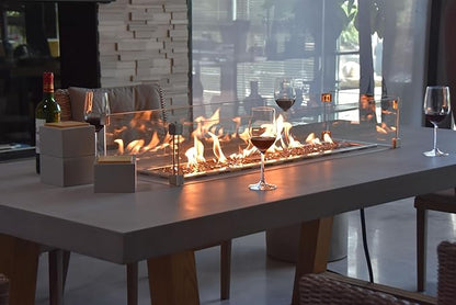 Elementi | Bundle Sonoma Gas Fire Pit Cast Concrete Rectangular Dining Fire Table, Outdoor Fire Pit Electronic Ignition | Canvas Cover, Lava Rock Included | Natural Gas