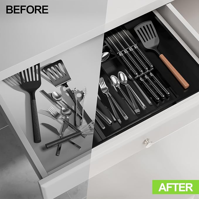 Bamboo Kitchen Drawer Organizer, Expandable Silverware Organizer