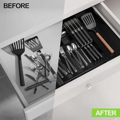 Bamboo Kitchen Drawer Organizer, Expandable Silverware Organizer