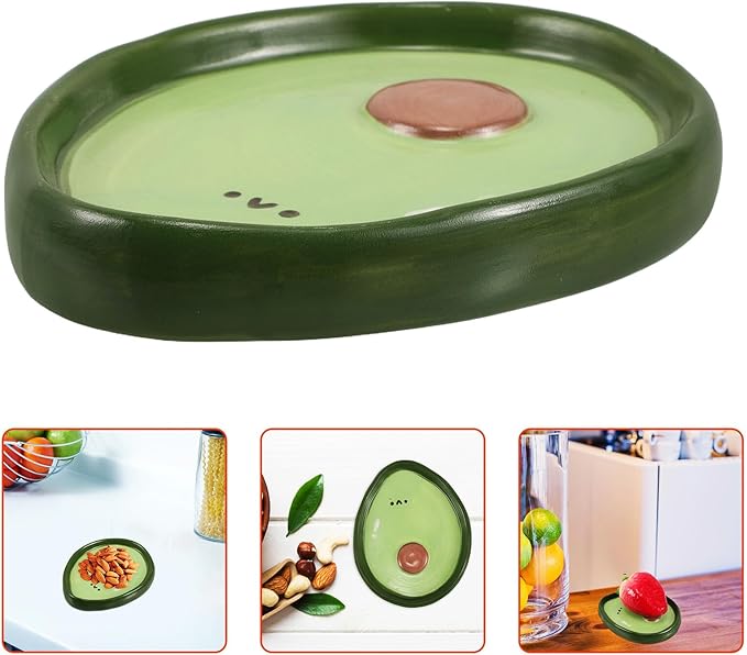STOBAZA Creative Cute Avocado Fruit Shaped Ceramic Appetizer Plate 4-inch Hand-painted Snack Dish Dipping Sauce Tray for Home Dining and Party
