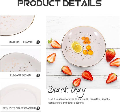 SUPVOX Ceramic Plate Nordic Style Irregular round Dinner Plate White Speckled Ceramic Food Dish for Snacks and Desserts Serving in Kitchen and Hotel Use