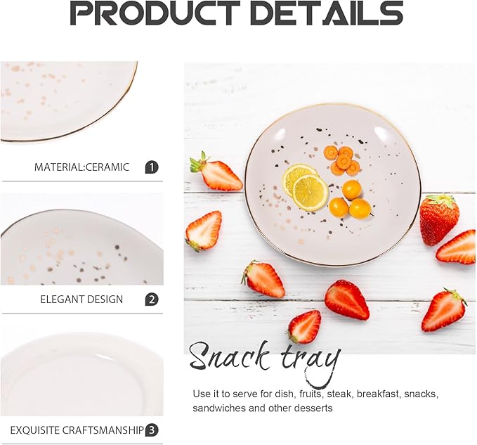 ARTIBETTER Nordic Style Ceramic Food Serving Plate White Speckled Design Irregular round Dessert Dish for Steamed Fish and Steak Appetizer Use