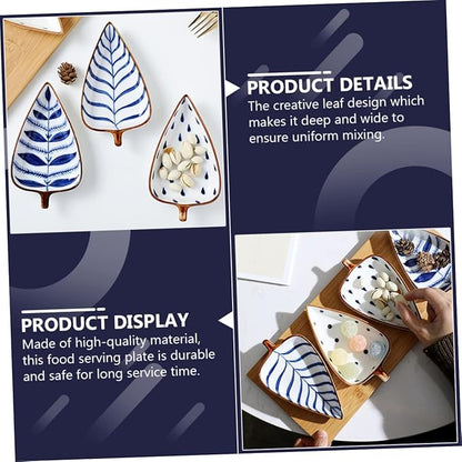 OUNONA Leaf Shape Mini Snack Dish Set Hand-Painted Ceramic Appetizer Plates for Sauces and Seasonings for Household Use and Entertaining