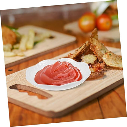 2pcs Decorative Floral Relief Ceramic Appetizer Plates White Sauce Dishes for Seasoning Suitable for Dips Desserts and Snacks