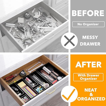 SpaceAid 7-Piece Bamboo Drawer Organizer Storage Boxes Set, Wood Tray Junk