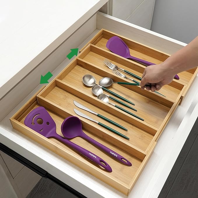 Utoplike Bamboo Expandable Kitchen Drawer Organizer, Adjustable Utensil Holder