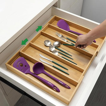 Utoplike Bamboo Expandable Kitchen Drawer Organizer, Adjustable Utensil Holder