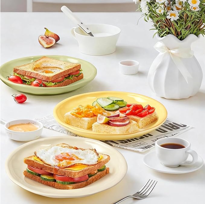 6 Inch Ceramic Appetizer Plates, Small Dinner Plates for Portion Control, Multi-Use for Desserts, Salads, Snacks, Microwave & Dishwasher Safe (4)