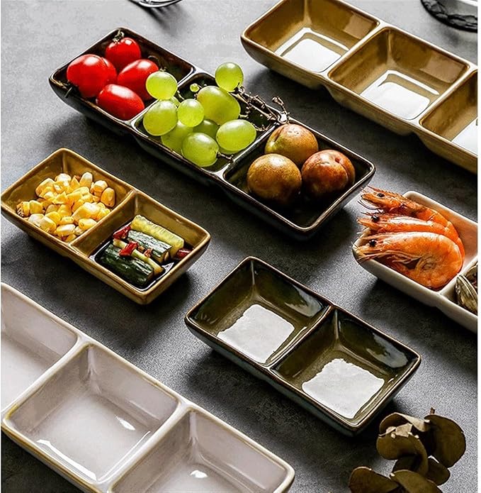 Seasoning Plate 5.2 x 2.6 Inch Two Piece Stackable Ceramic Serving Tray. Set of 2 Decorative Ceramic Appetizer Trays, Snack Soy Sauce Dessert Plates, Ceramic Sauce Plates (Color