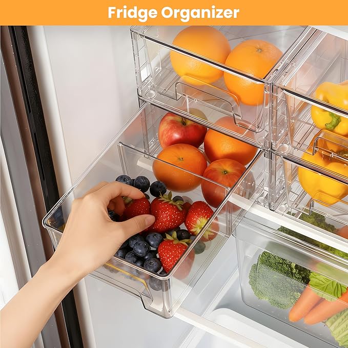 2 Pack Stackable Storage Drawers, Plastic Organizers Bins, Drawers Storage