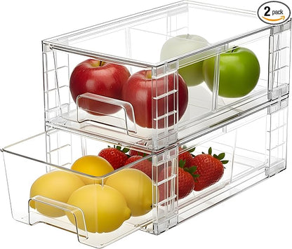 2 Pack Stackable Storage Drawers, Plastic Organizers Bins, Drawers Storage