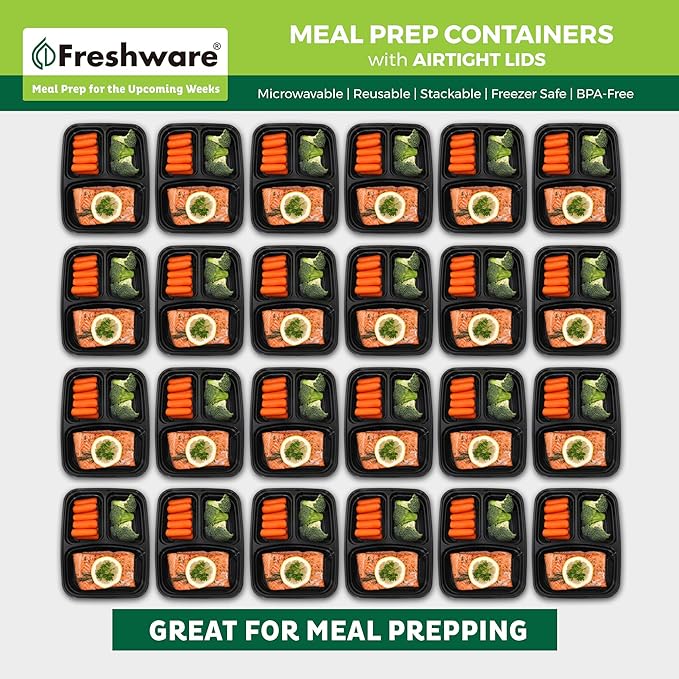 Freshware Meal Prep Containers 21 Count, 3 Compartment