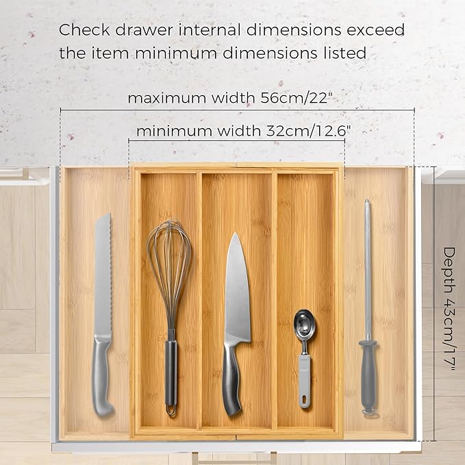Utoplike Bamboo Expandable Kitchen Drawer Organizer, Adjustable Utensil Holder