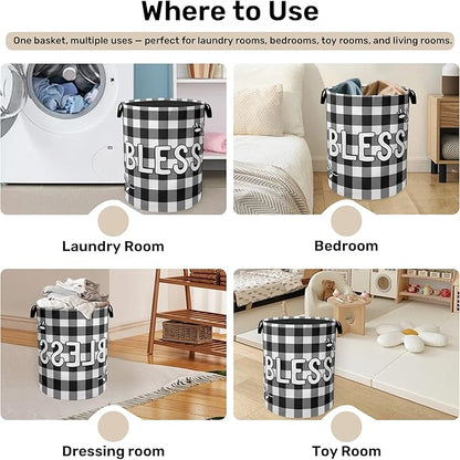 Checkered Bless Laundry Basket, Waterproof Fabric Storage Basket