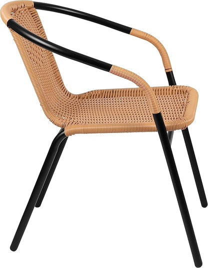 Flash Furniture Lila 4 Pack Beige Rattan Indoor-Outdoor Restaurant Stack Chair | Versatile and Stylish Seating