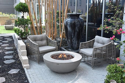 Elementi Lunar Bowl Fire Pit Bundle Outdoor Firepit Set Includes 42” Natural Gas Concrete Firepit, Glass Windscreen, Stainless Steel Cover, Canvas Cover, Floor Mat, Ice Bucket