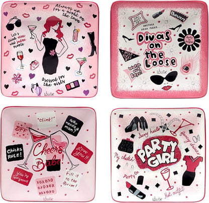 Certified International Lolita Divas On The Loose 6" Canape/Luncheon Plates, Set of 4