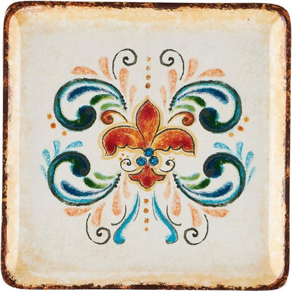 UP UPware Tuscany Melamine Square Dessert Plates, Small Serving Plates, for Appetizer, Snacks, and Side Dishes, Multicolor, 5.88 Inch, Set of 4