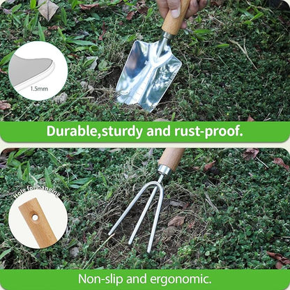 Garden Tool Set, 2 Pieces Stainless Steel Heavy Duty Garden Tools, Gardening Kit with Wooden Handle Garden Hand Tools, Durable Garden Tools for Gardening, Gardening Gifts for Women Men