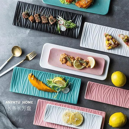 Seasoning Plate 9.4 Inch Ceramic Plate Tree Pattern Rectangular Plate Ceramic Tray for Sushi Appetizer Snack Fruit Cake Serving Tray Serving Tray Presentation Serveware Sauce Plate Keram Sauce Plate