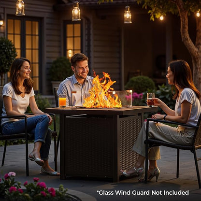 BALI OUTDOORS Propane Gas Fire Pit Table 32 inch 50,000 BTU Square Gas Firepits for Outside, Brown