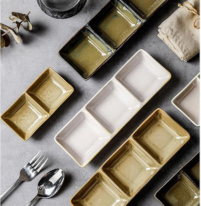 Seasoning Plate 5.2 x 2.6 Inch Two Piece Stackable Ceramic Serving Tray. Set of 2 Decorative Ceramic Appetizer Trays, Snack Soy Sauce Dessert Plates, Ceramic Sauce Plates (Color