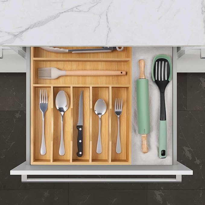 Kitchen Bamboo Silverware Organizer, Kitchen Drawer Organizer