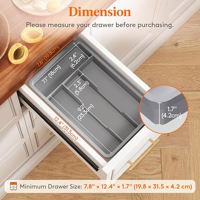 Lifewit Silverware Drawer Organizer Tray, Plastic Cutlery Storage