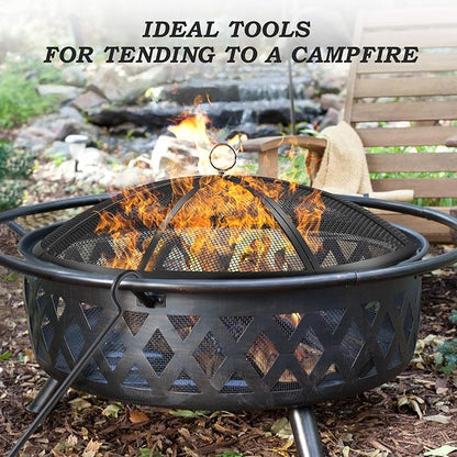Fire Pit Spark Screen, 22 Inch Diameter Fire Pit Screen with Handle & Poker,Heavy Duty Metal Mesh Fire Pit Screen,Fire Pit Lid for Outdoor/Beach/RV Camping/Backyard