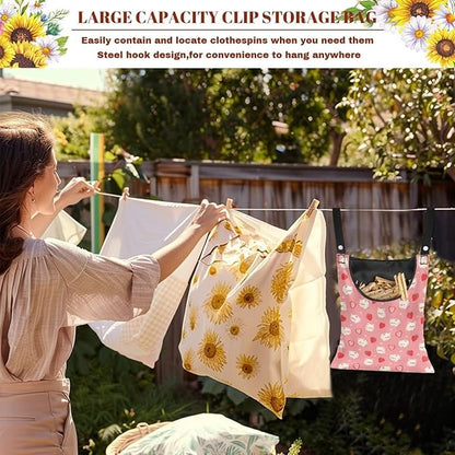 Clothespin Bag for Clothesline Outdoor, Soft & Lightweight Hanging Bag for