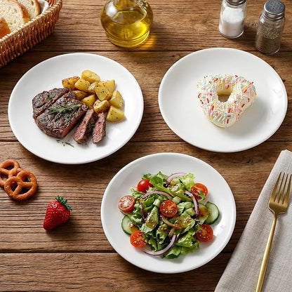 Ceramic Plates White Set of 3, 7 Inch Porcelain Dessert Plates Round, Small Serving Dishes for Salad, Snack, Cake, Dinner Microwave Oven Dishwasher Safe