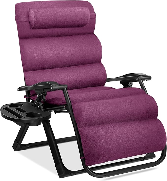 Best Choice Products Oversized Zero Gravity Chair, Folding Outdoor Patio Recliner, XL Anti Gravity Lounger w/Removable Cushion, Cup Holder, Side Tray, 350lb Capacity - Amethyst Purple