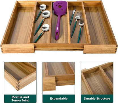 Utoplike Acacia Kitchen Drawer Organizer Expandable, Large Utensils and Cutlery