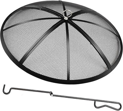 Fire Pit Spark Screen, 22 Inch Diameter Fire Pit Screen with Handle & Poker,Heavy Duty Metal Mesh Fire Pit Screen,Fire Pit Lid for Outdoor/Beach/RV Camping/Backyard