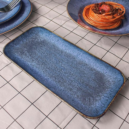 Porcelain Dinner Plates set dessert salad dish Set of 4,Main Dish for Steak,Bread, Pasta,Salad, Microwave Oven and Dishwasher Safe,Scratch Resistant Reusable 9.8 INCH Rectangular
