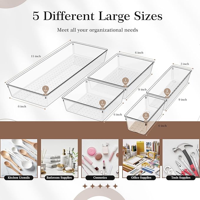 Criusia Clear Drawer Organizer 7 PCS