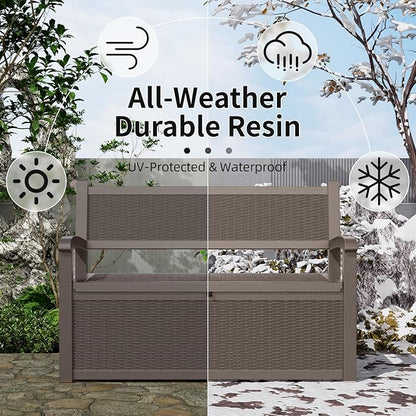 80 Gallon Outdoor Storage Bench Deck Box Waterproof Lockable,Outdoor Storage Furniture for Patio,Garden and Cushions(Gray)