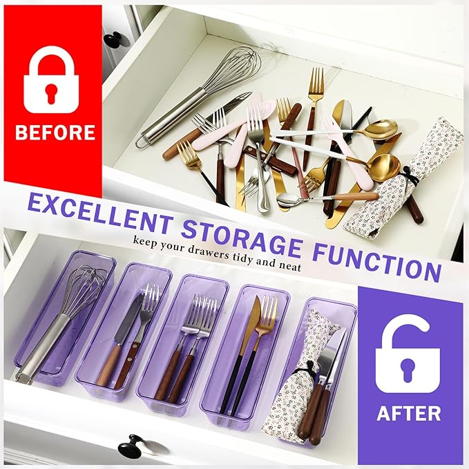 Maitys 12 Pcs Clear Drawer Organizer 9 x 3 x 2 Inches Plastic Rectangle Trays