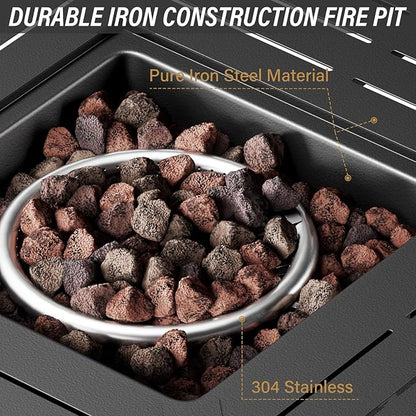 Belord 30 Inch CSA Listed Propane Fire Pit Table - 50000 BTU Square Outdoor Fire Pit Table with Lid and Lava Rock for Patio Backyard Deck and Outdoor Gatherings