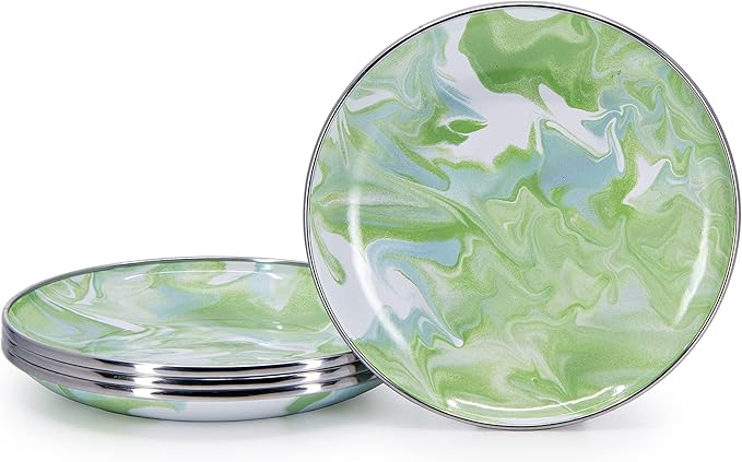 Golden Rabbit Enamelware Appetizer Plates, 6 inch, Modern Monet, Set of 4